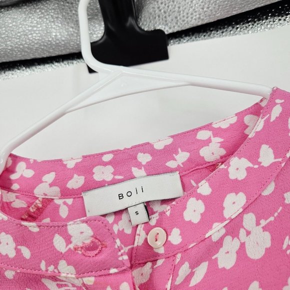 Boii Babydoll Dress Pink White Floral Scandinavian Henley Neck 3/4 Sleeve Size S - Picture 3 of 6